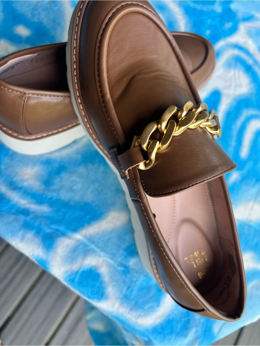 Time and Tru Women's Faux Leather Comfort Loafer with Chain Accent.